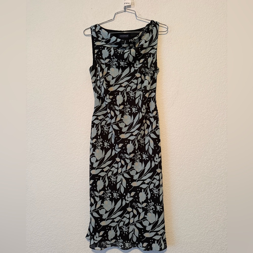 Ann Taylor Factory Store Black and Gray Floral Midi Dress